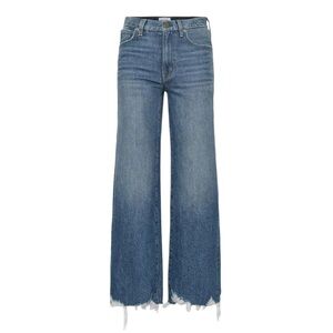 Frame Denim Women's High-Rise Wide Leg Distressed Hem Blue Jeans